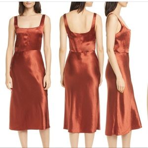 Vince Slim Fitted Slip Dress in Copper/Burnt Orange Color